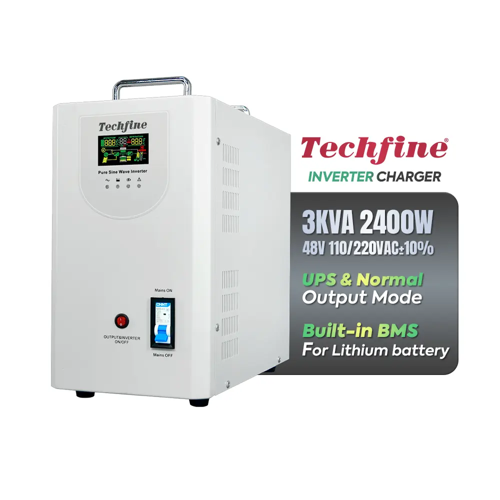 Techfine giá tốt 24V 48 V đến 240V 2kw 2000W tinh khiết Sine Wave 3000VA 3KVA DC để AC Power nhà biến tần 24 48 Volt 220V để bán