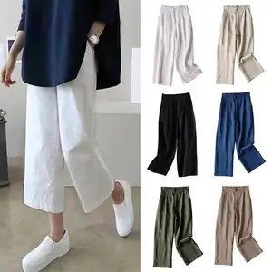 Celana Panjang Kaki Lebar Baru 2023 Celana Panjang Kasual Longgar Pelajar Katun Linen Pantalon Musim Panas Wanita