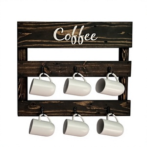 Portavasos de Metal Negro y Madera de un Solo Nivel, Multifuncional, Hecho a Mano, con Ganchos y Estante, Soporte para Tazas de Café para Cocina - Product Image 6