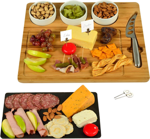 Tabla de Cortar de Madera de Acacia, Rectangular, 2 cm de Grosor, Incluye Tazas de Salsa de Cerámica, Tabla de Quesos - Product Image 2
