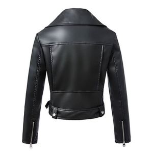 Nouvelle mode 2019 pour femmes, veste biker à col rabattu, veste en simili cuir noir, fermeture éclair, manteau basique M0354 - Product Image 5