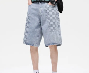 กางเกงยีนส์ขาตรงสำหรับผู้ชายกางเกงยีนส์ขาตรงลายสก๊อตแฟชั่นใหม่2023ฤดูร้อน - Product Image 3