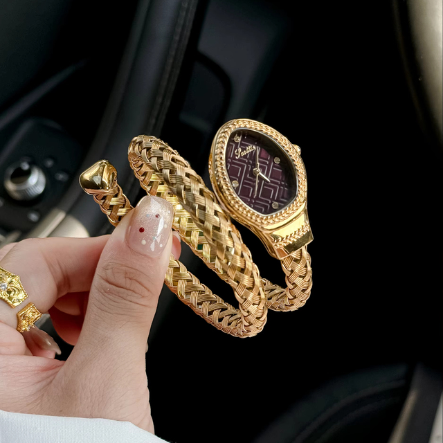 Scottie 9791 Snake Shape Braided Stainless Steel Bangle Watch for Lady 3ATM Water Resistant Quartz Wristwatch Ideal Dating Gift