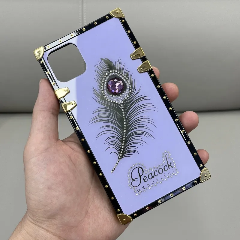 Pour les filles carré paillettes diamant strass métal décoration dur acrylique funky shenzhen étuis de téléphone portable