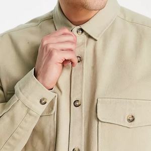 Veste chemise unisexe beige unie à boutons, personnalisable avec logo, vente en gros usine - Product Image 4