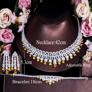 Ensemble de bijoux de mariage en Zircon jaune, de luxe indien du Nigeria, en cristal CZ, collier à gros pompon pour femmes, bijoux de fiançailles - Product Image 6