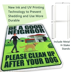 Lot de 2 panneaux anti-crottes pour chien 12"x9" avec piquet métallique, signalisation pour jardin 'Nettoyez après votre chien', service de découpe personnalisé inclus - Product Image 2