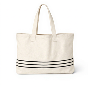 Bolsa de Compras Personalizada, Bolsa de Lona Resistente con Rayas Negras, Asa para el Hombro, Reutilizable, para Uso Diario - Product Image 1