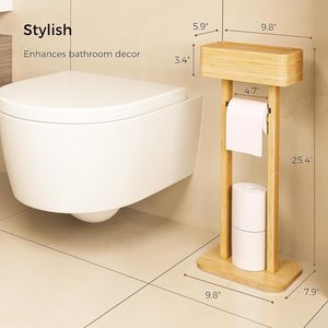 Soporte para Papel Higiénico con <span class=keywords><strong>Estante</strong></span> de Almacenamiento, Caja Giratoria 360° de Bambú, Dispensador de Toallitas Húmedas - Product Image 2