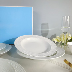 Juego de <span class=keywords><strong>vajilla</strong></span> de cerámica de la serie en relieve blanco puro para platos y cuencos de cocina occidental para niños - Product Image 3
