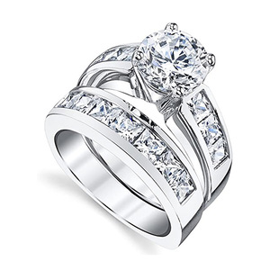 Set di Gioielli da Sposa Q713, Anello di Fidanzamento in Oro Bianco con Diamante Taglio Brillante Rotondo, Gioielleria Fine da Donna - Product Image 1