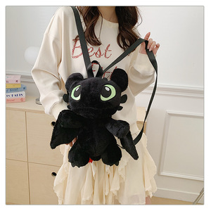 MXM Cartoon Soft Zipper Plush Backpack Women Girl's Cute Double Shoulder <strong>Bag</strong> Dragon Cat Design - Product Image 5
