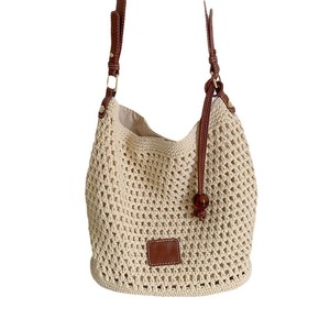 Bolso tote tejido calado para mujer, de algodón y lino, color blanco roto, con forma de cubo, cierre magnético, para verano 2024, bolso de hombro para playa - Product Image 5