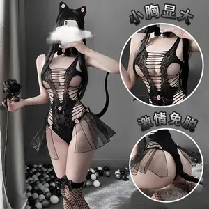 Women Sexy Hollow Teddy Lingerie Cosplay Cat Costume Nightclub Passion Uniform Role Play Cat Girl Babydoll Sexy Lingerie