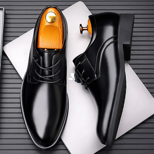 Chaussures habillées pour hommes à bout pointu, à lacets, en cuir noir, pour mariage, affaires, formelles, taille adulte 40-47 - Product Image 1