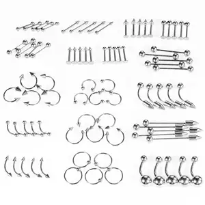 VRIUA 85 Pcs/Set Campuran Stainless Steel Telinga Bibir Hidung Alis Lidah Cincin Manik Tawanan Cincin Unisex Perhiasan Tindik Tubuh