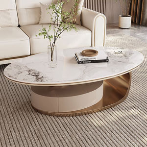طاولة قهوة حديثة فاخرة من الحجر المتكلس من هانيي مع درج بيضاوي الشكل بسعر رخيص للبيع بالجملة - Product Image 6