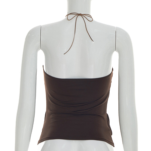 Viviblook J26TP075 Nouvelle Collection Été – Débardeur Sexy Plissé Uni Dos Nu Halter Sans Manches pour Femme - Product Image 5