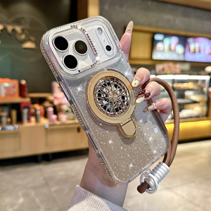 Coque de téléphone antichoc ultra-fine avec anneau de maintien rotatif à 360 degrés et bord diamanté pour iPhone 17 Pro Max et Samsung - Product Image 3