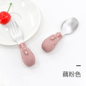 Ensemble de fourchettes et cuillères en acier inoxydable avec manche en silicone pour l'apprentissage des bébés de 1 à 2 ans, en forme de gourde, multicolore - Product Image 2