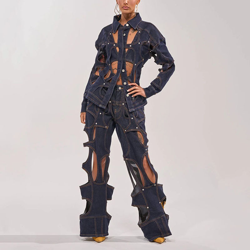 Custom logo Ladies Casual Streetwear Denim