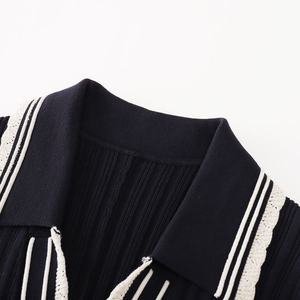 Robe pull tricotée mi-longue décontractée et simple pour femme, col polo noir, manches longues, simple boutonnage, collection automne-hiver - Product Image 3