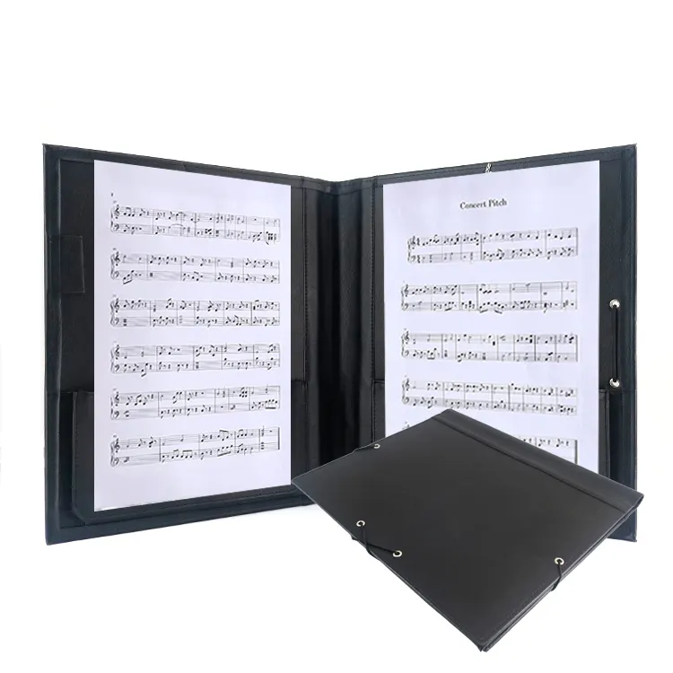 Zwarte Elastische Riem Uitbreiding Pocket Koor Map Koor Lederen Piano Muziek Zang Map Voor Laken