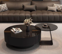 Neuer Couchtisch im chinesischen Stil aus schwarzem Glas, italienische minimalistische Steinplatte, für Wohnzimmer, Heimgebrauch, hochwertiger runder Couchtisch