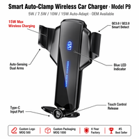 Support de téléphone magnétique sans fil 15W QC3.0 avec logo personnalisé, charge rapide par capteur automatique Type-C pour voiture