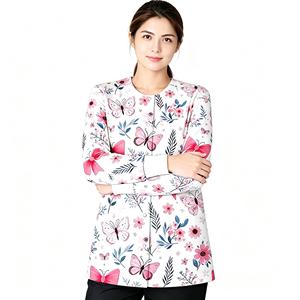 <b>Women</b> Floral Nursing Scrub <b>Jacket</b> Long Sleeve Printed Medical Uniform Cardigan Hospital Workwear - Product Image 5