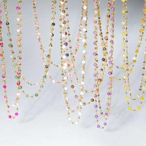 MH59 <span class=keywords><strong>1</strong></span> unid/lote joyería de moda collar hecho a mano 18K chapado en oro de acero inoxidable piedras naturales collar de doble capa - Product Image 1