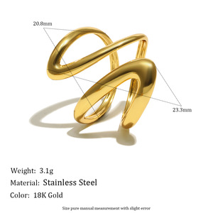 18K Gold Plated Stainless Steel Open <b>Adjustable</b> <b>Ring</b> Set Geometric Swirl Floral Finger <b>Rings</b> For Women Daily Party Jewelry - Product Image 2