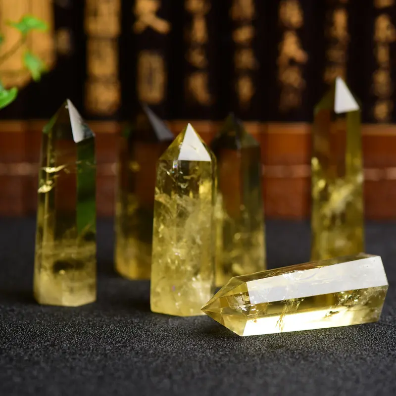 Wholesale Natural Crystal Brazilian Citrine Columns Single Pointed Hexagonal Prism Crystal Ornament