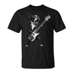 T-shirt pour amoureux des chiens, Boston Terrier jouant de la guitare basse, musique rock - Product Image 2