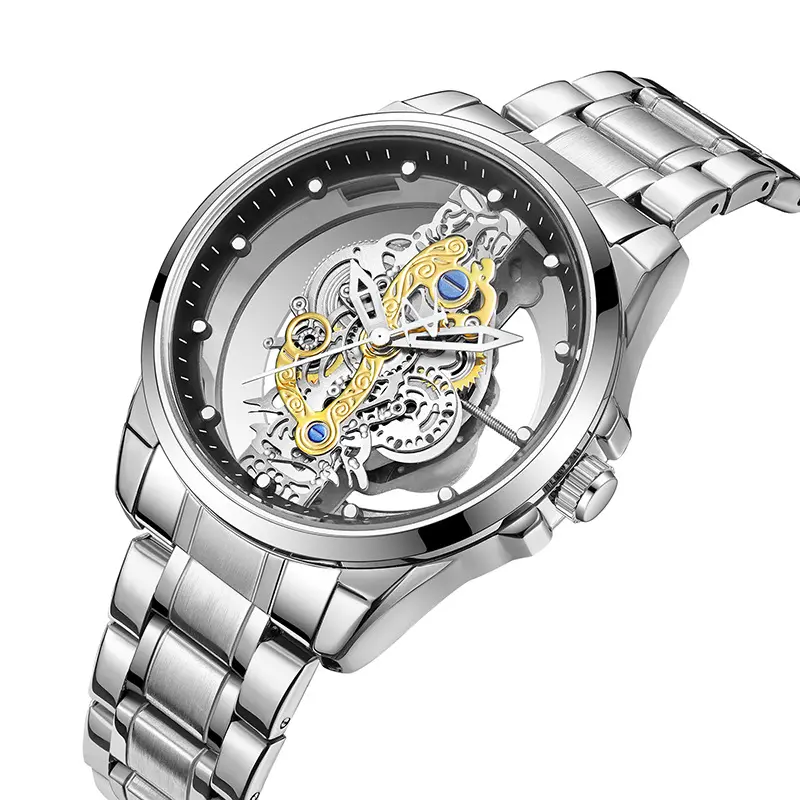 Herren hohl Zifferblatt Stahl Armband Datum Business Männlich leuchtende Armbanduhren