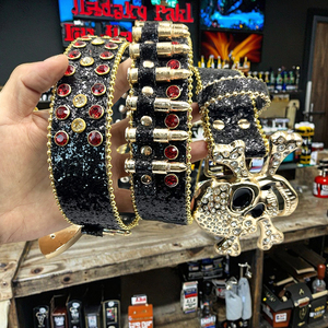 Thắt lưng da PU đính kim loại màu vàng, mặt khóa hợp kim, kiểu dáng miền Tây, da bò, đính đá, kiểu dáng đạn, dùng hàng ngày - Product Image 2