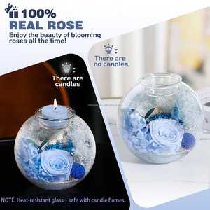 Juego de Portavelas con Cúpula de Cristal y Rosas Secas Preservadas Eternas - Decoración de Lujo para el Hogar, Regalos para Propuesta de Matrimonio y Compromiso - Product Image 3