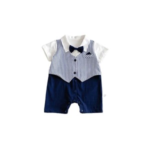 Conjunto de Traje para Niños, Vestido de Primer Cumpleaños para Niños, Pelele de Caballero para Bebé Recién Nacido, Manga Corta a Rayas, Estilo Coreano, Algodón - Product Image 5