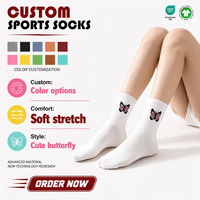 Chaussettes de sport personnalisées à imprimé papillon, douces, extensibles, multicolores, vente en gros, OEM, chaussettes athlétiques de haute qualité, OEKO-TEX GOTS