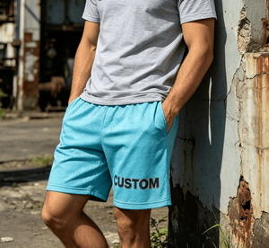 Custom Logo Design Vintage <b>Elastic</b> Waist Breathable 100% Polyester Knitted Embroidered Casual Mid Waist Mesh Shorts - Product Image 1