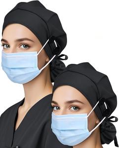 Casquette de travail ajustable en satin doublé avec boutons, lien élastique à nouer, bandeau anti-transpiration, unisexe, pour infirmières et chirurgiens, pour femmes - Product Image 1