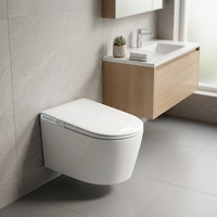 WC intelligent suspendu mural allongé avec télécommande, siège chauffant, réservoir intégré, siphon en S, réservoir dissimulé pour petits espaces