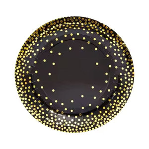 Hot Selling 7 Inch Disposable Personalized Paper <b>Plates</b> Exceptional Quality Black Gold Foil Modern Style Tableware for Parties - Product Image 1