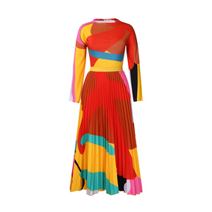 Abito Lungo Estivo <span class=keywords><strong>Arcobaleno</strong></span> Sexy da <span class=keywords><strong>Donna</strong></span> con Colletto Avvolgente e Stampa Vintage - Product Image 4