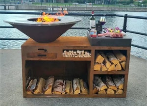 Barbecue d'extérieur en acier Corten avec brasero, <span class=keywords><strong>table</strong></span> de cuisson, foyer et <span class=keywords><strong>plancha</strong></span> - Product Image 2