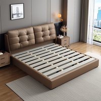 JUNYUHAO Modernes Italienisches Luxus-Lederbett Gepolstert Gesteppt Weiches Bett mit Stauraum Beleuchtet Ergonomischer Kiefernholzrahmen Queen King Größen