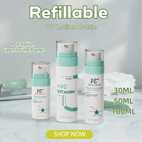 Bouteille de lotion cosmétique cylindrique en PP rechargeable de 100 ml, recyclable, avec pompe, vente en gros pour crème pour le visage et crème pour les yeux
