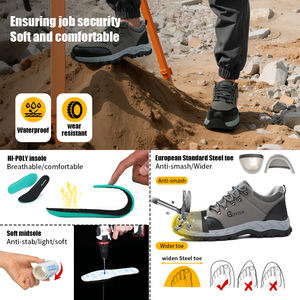 GUYISA运动系列防水皮革安全鞋钢趾橡胶鞋底灰色男式安全鞋 - Product Image 6
