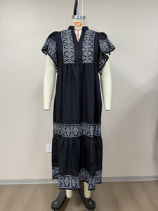 Best Selling Loose Embroidered Cotton Feel <strong>Dress</strong> Summer Vacation Casual Womens Maxi <strong>Dress</strong> - Product Image 5