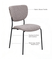 Chaise de salle à manger compacte et moderne, confortable, en tissu écologique imperméable, design ergonomique capitonné pour petits appartements